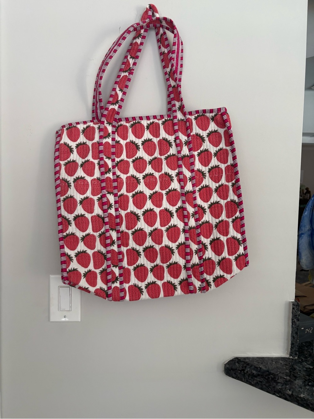 Red Strawberry Print Tote Bag - Unbranded